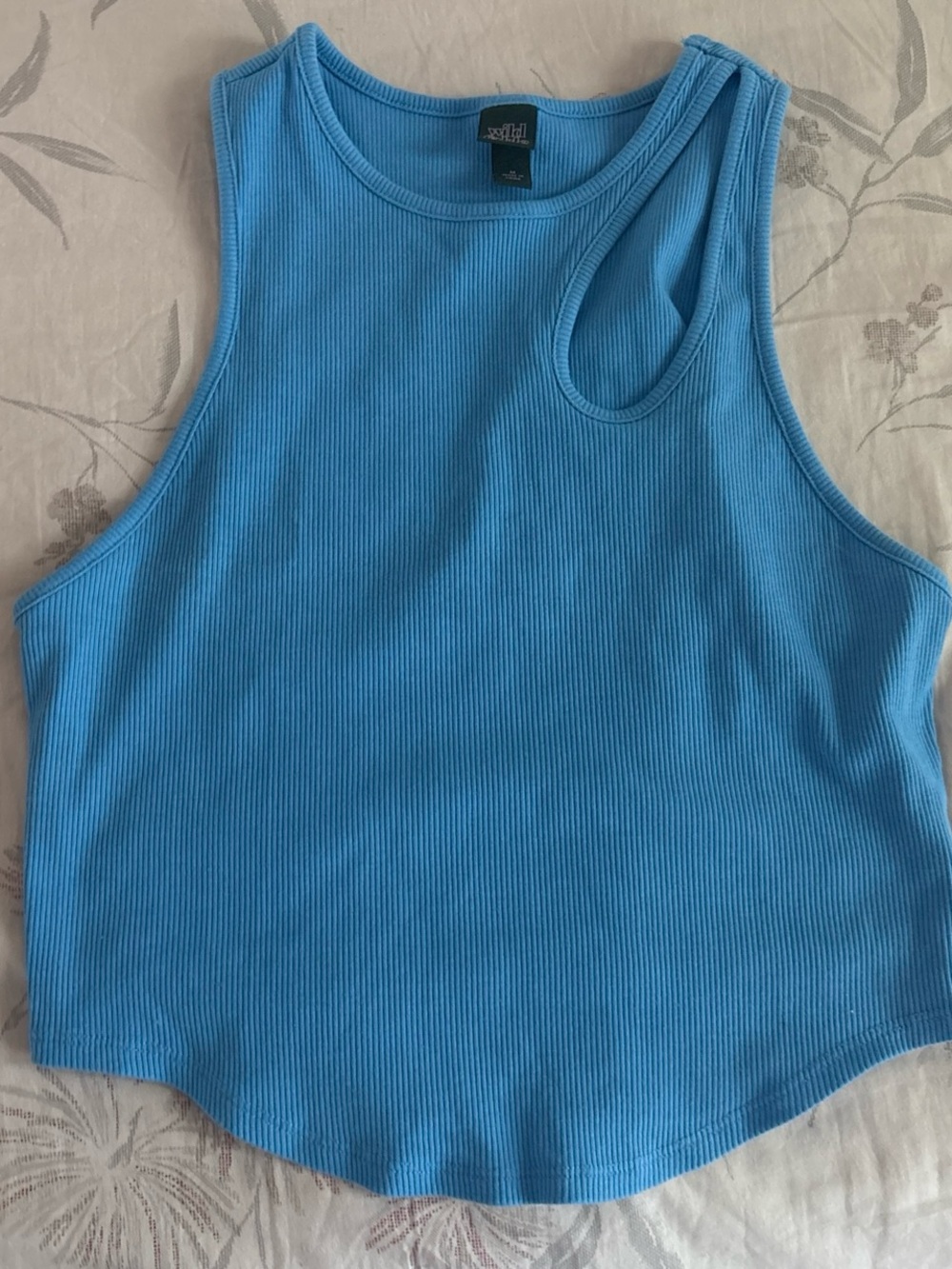 wild fable Sky Blue Ribbed Asymmetric Strap Tank Top